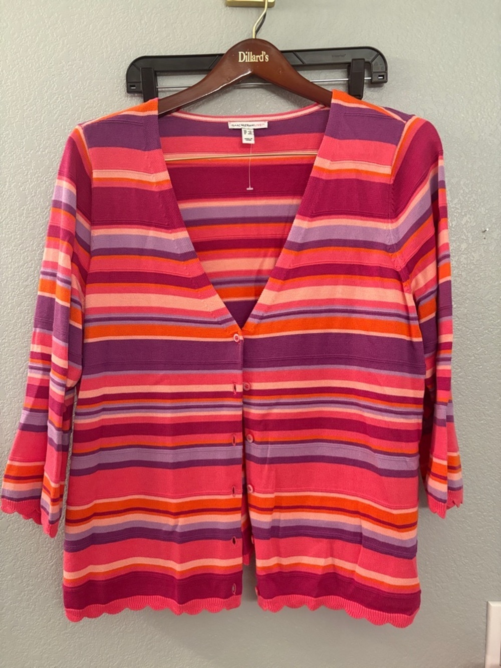 Talbots Pink, Purple & Orange Striped Button-Front Top